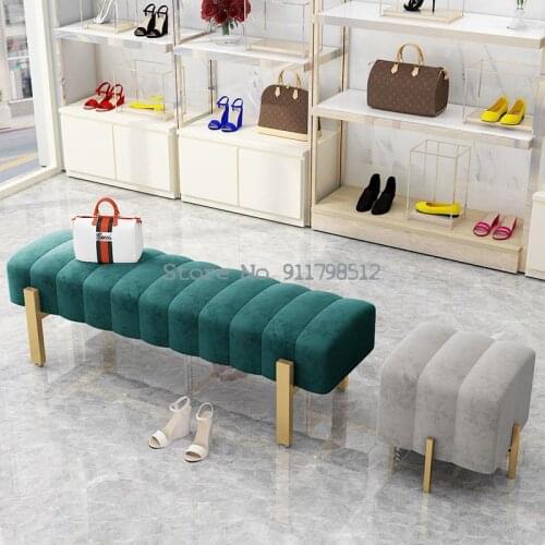 Nordic light luxury ins style shoe changing stool home door soft bag long stool clothing store shoe stool bedroom bed end stool