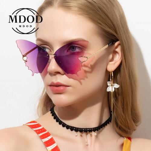 2020 Butterfly Rimless Sunglasses Women Ocean Lens Sun Glasses Oversize Fashion Metal Shades Sunglasses UV400 Glasses Oculos