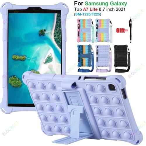 Slim Case for Galaxy Tab A7 Lite 8.7 Inch Kids Case Soft Silicone Shockproof Cover Kickstand Strap Case Funda for T220/T225/T227