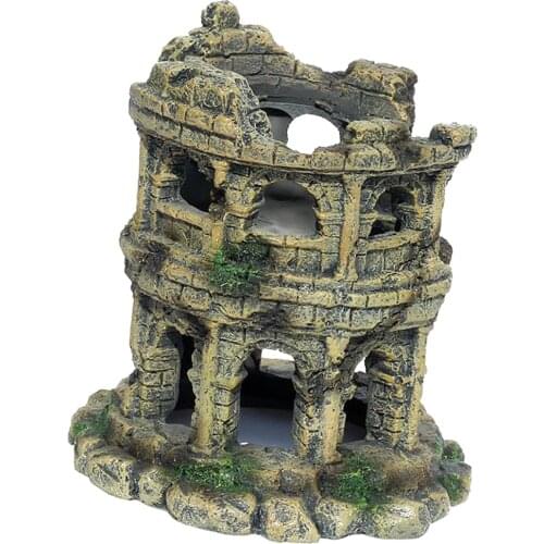 Aquarium Decoration, Resin Simulation Roman Coliseum Model House Cave Aquarium Landscaping Fish Tank Desktop Ornament Decor