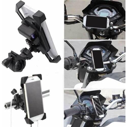 Universal Motorcycle Charger with USB Charger Cell Phone Mount Holder Clamp For Electric Bicycle Scooter ATV GPS Holder