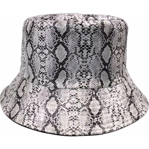 Winfox Vintage Black White Women Men Snake Bucket Hat Harajuku leather Hip Hop Outdoor Ladies Fisherman Panama Cap