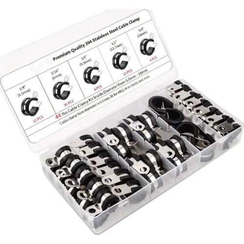 Clamps Assortment 44 Pieces Stainless Steel Rubber Cushion Pipe Clamps Assorted in 5 Size 1/4'' 5/16'' 3/8'' 1/2'' 5/8