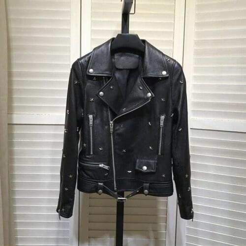 Coat spring Women 2021 new brand genuine sheepskin bubble leather jacket heavy rivet short clothing Moto & Biker