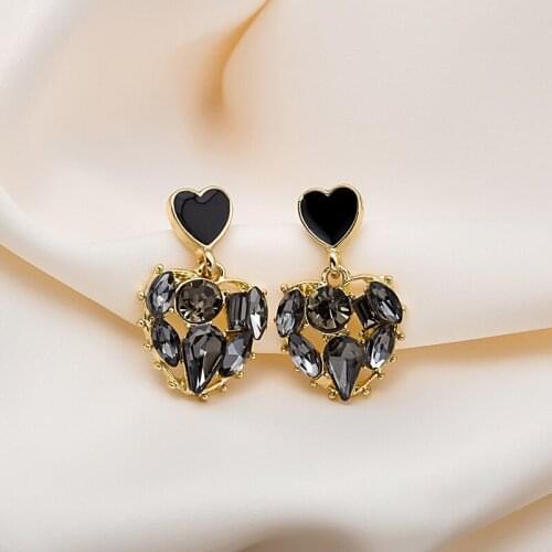 Find Me Fashion Simple Hollow Black Heart Zircon Drop Earrings For Women Party Jewelry Accessories