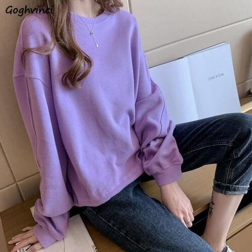 Hoodies Women Sweatshirts Solid Loose BF Simple All-match Long-sleeve O-neck Hoodie Female Leisure Fashion Korean Harajuku Retro