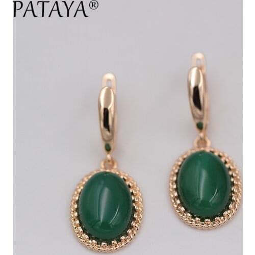 PATAYA New Women Wedding India Jewelry Original Design 585 Rose Gold Dangle Earrings High Quality Natural Stone Onyx Earrings