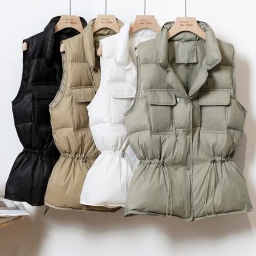 Womens Down Vest 2021 Autumn&Winter New Short Korean Style Loose White Duck Down Vest Waistcoat Fashion Jacket Outerwear
