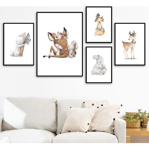 Animals Deer Fox Rabbit Squirrel Hedgehog Bear Wall Art Canvas Painting Nordic Posters And Prints Wall Pictures Kids Room Decor