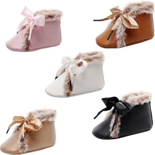 Winter Warm Leather First Walkers Newborn Moccasins Baby Booties 0-24M