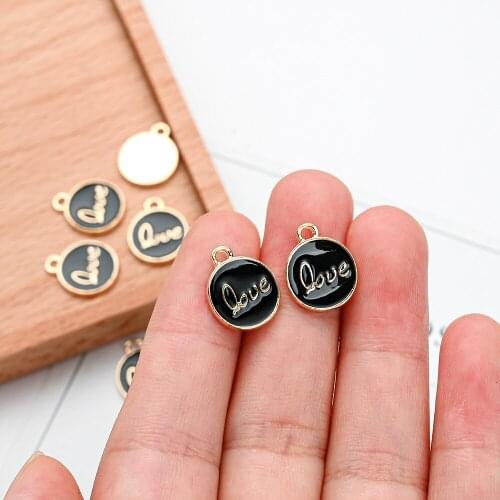 10/20/30pcs Drop Oil Enamel Charms White & Black Round Pendant Love Charm For Jewelry Making Necklace Bracelet Keychain Supplies