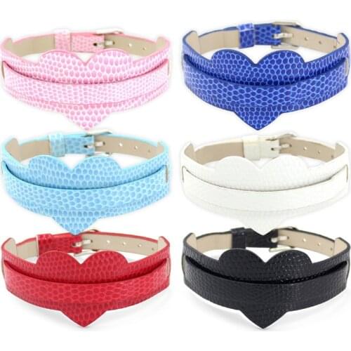 Wholesale 100 strips 8mm wide / 21cm length Heart Style PU Leather Wristband DIY Bracelet