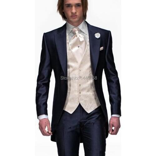2017 Tailcoat Morning Style Mens Wedding Suits Navy Blue Groom Tuxedos Wedding Tuxedos Groomsmen Suit 3 Piece Best Men Suit