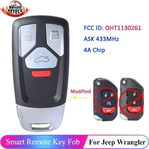 KEYECU Upgrade Smart Proximity Remote Key ASK 433MHz 4 Buttons 4A Chip for Jeep Wrangler 2018-2021 FCC: OHT1130261 68416784AA