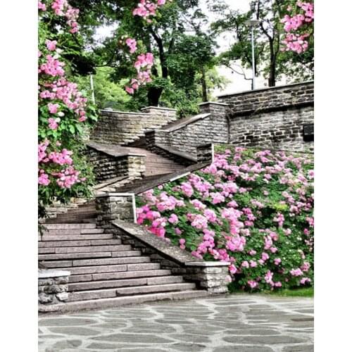 5x7ft Brick Stair Flowers Photography Backdrops Photo Props Studio Background