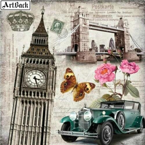 Diamond Painting Tower Bridge Car Landscape 5d Square Square Diamond Mosaic Crafts Home Decoration New 12 Style Stickers