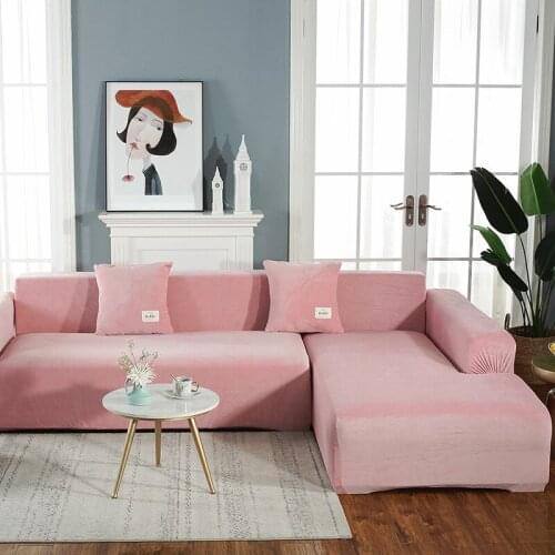 Velvet Thick Plush L Shaped Sofa Cover for Living Room Solid Color Slip-resistant Sofa Slipcover with 1pcs Pillowcase As Gift
