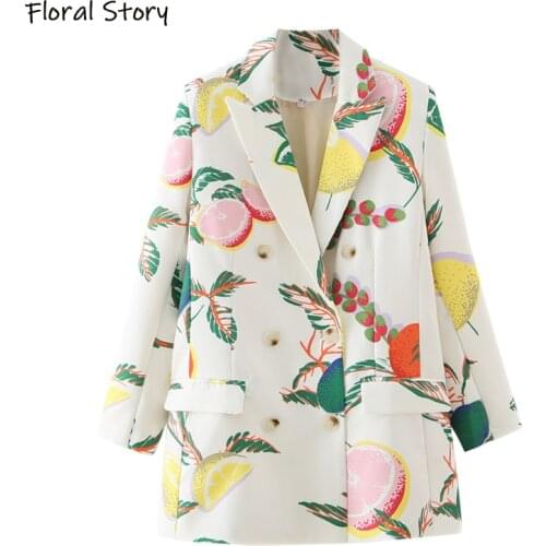 FLORAL STORY Fall Elegant Lady Printed Blazer Long Sleeves Spring & Autumn Casual Fashion Street Outwear Office Lady Chic Coat