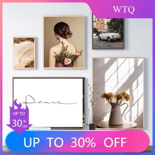 Blooming Flowers On The Ladys Back Car Vase Agate Wall Art Print Canvas Painting Nordic Poster Decor Pictures For Living Room