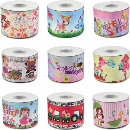 HuangTao 22MM 25MM 38MM 50MM 75mm Printed Pattern on Grosgrain Ribbon for diy ribbon