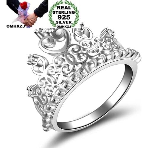 OMHXZJ Wholesale Personality Fashion OL Woman Girl Party Wedding Gift White Crown AAA Zircon 925 Sterling Silver Ring RN150