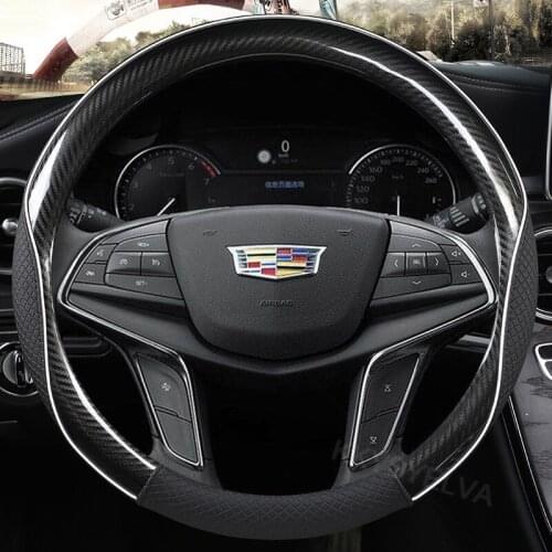 Carbon Fiber Leathe Car Steering Wheel Cover Anti-Slip for Cadillac CT4 CT5 XT4 CT6 XT6 ATS SRX XTS CTS EXT XT5 38cm Accessories