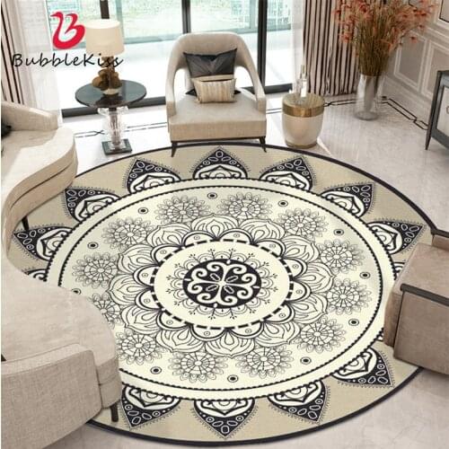 Bubble Kiss Round Area Rug for Bedroom Datura Flower Pattern Home Living Room Decor Carpet Customized Retro Bedside Door Mats
