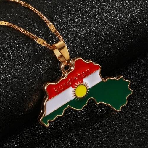 Kurdistan Region Map Pendant Necklaces Kurdish Gold Color Koerdistan Women Men Jewelry