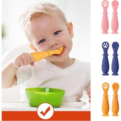 Baby 2Pcs/Set Feeding Spoon Newborn Infant Silicone Rice Cereal Training Spoon Safety Tool for Toddler Sucker Feeding Tableware