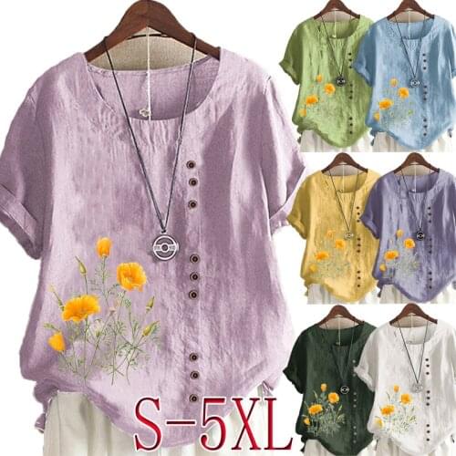 Fashion Printing Summer Shirt Short Sleeve Graphic Tee Loose Shirt Casual Top Women Blouses Round Neck Pullover Tops