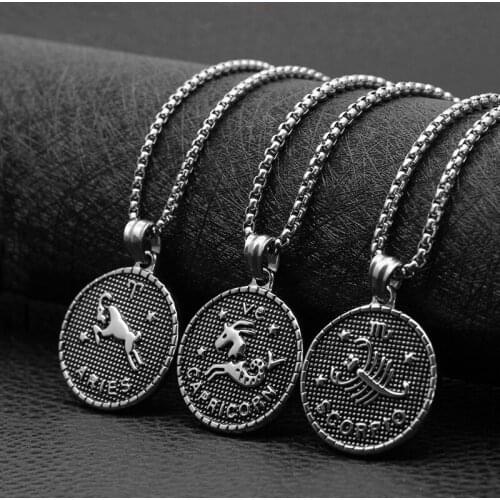 Fashion twelve constellation necklace male simple student retro couple pendant female titanium steel pendant hot sale