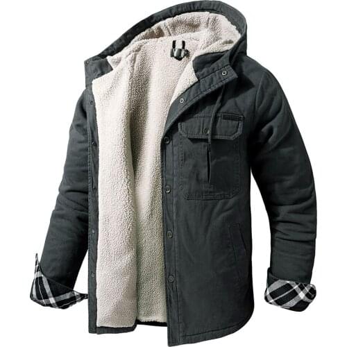 QSuper Winter Mens Jacket Thick Hoodie Solid Color Warm Man Coats Lining Fleece Single Breasted Hooded Male Brand Clothing