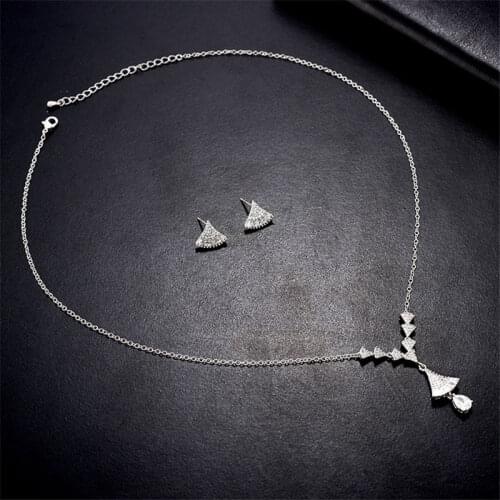 Japanese And Korean Style Necklace Set Wedding Bridal Party Jewelry Set Dress Up Green Copper Earring Necklace Earring Set