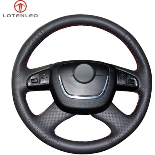 LQTENLEO Black Genuine Leather Car Steering Wheel Cover For Skoda Octavia Yeti Superb 2008-2013 Citigo Fabia 2009-2012