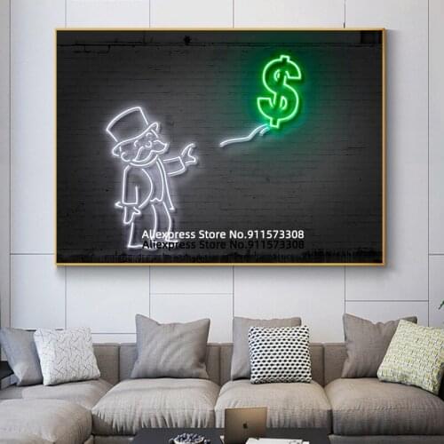 Neon canvas alec monopoly and Dollar Balloon Wall Art Canvas Painting Posters and Prints Home Decor Cuadros Decorativos