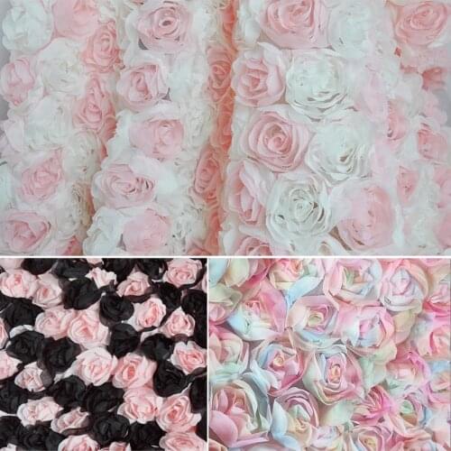 NEW Arrival Multicolour 3D Rose Flowers Lace Fabric Womens Clothes Wedding Dress Background Cloth DIY Sew Material D786