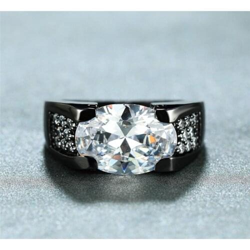 Luxury Male Female White Zircon Stone Ring Vintage 14KT Black Gold Wedding Rings Men Women Promise Love Engagement Ring