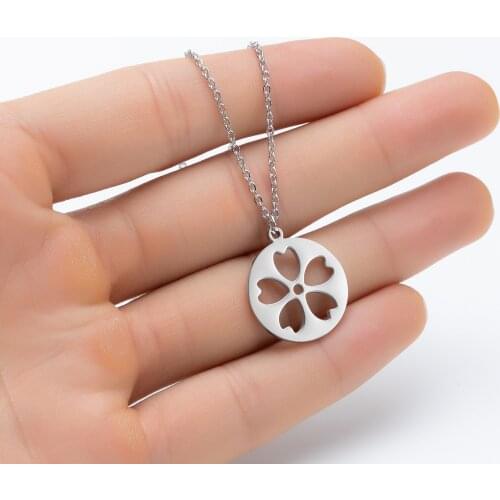 Stainless Steel Sunflower Flower Necklace for Women Fashion Wuhan Cherry blossoms Pendants Jewelry Choker 2020