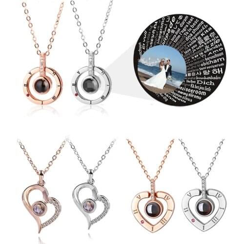 Rose Gold 100 Languages I Love You Projection Pendant Necklace for women Jewelry Love Memory Wedding Necklace Valentines Day