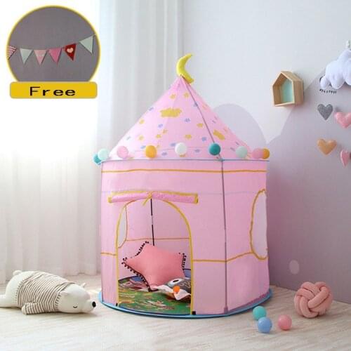 Childrens Tent Foldable Tipi For Kids Baby Play House Wigwam Princess Castle Teepee Kids Hang Flag Tent Childrens Room Toy