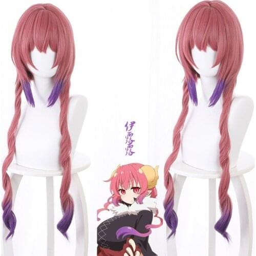 Ilulu Cosplay Wig Kobayashi-san Chi no Maid Dragon Twin Ponytails Gradient Pink Purple Synthetic Long Curly Hair Free Wig Cap