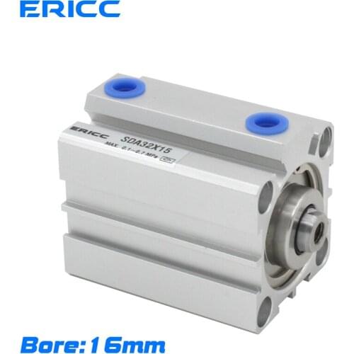 SDA 16mm series Pneumatic Compact air Cylinder Bore to 5 10 15 20 25 30 35 mm Stroke High quality double acting cylinder