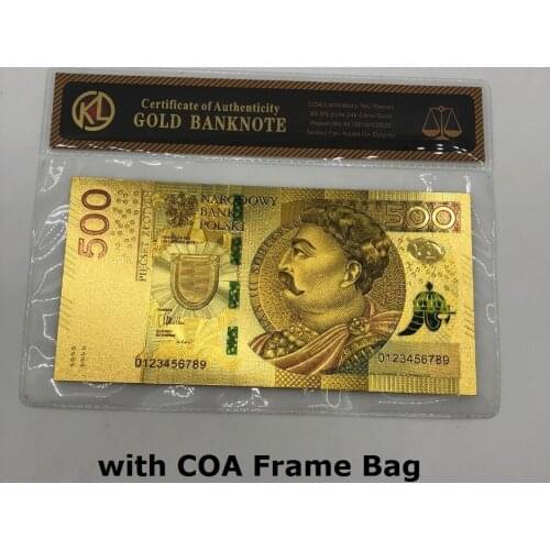 Poland Gold BANKNOTE With COA Frame Bag For collection 999 Gold for souvenir collection