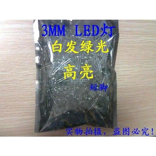 Transparent 14-18 3mm Green light-emitting diode 100pcs/lot