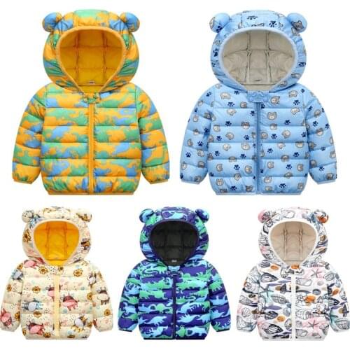 VOGUEON Baby Girls Hooded Down Jackets For Kids Coats Autumn Boys Cartoon Warm Coat Jacket Toddler Girl Zipper Jacket Outerwear