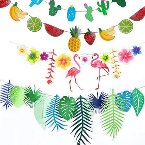 Plant Flamingo Frangipani Leaves 3M Flower Ornaments Flag Tropical Theme Birthday Wedding Party Classroom Background Decoration