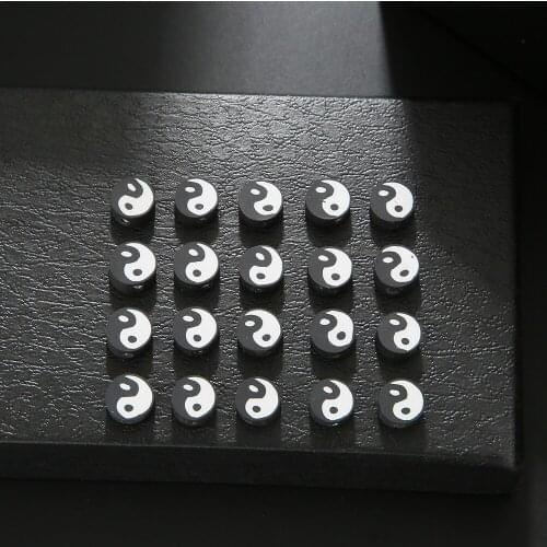 50pcs 10mm Black Tai Chi Design Polymer Clay Spacer Loose Beads for Jewelry Making DIY Bracelet Accessories