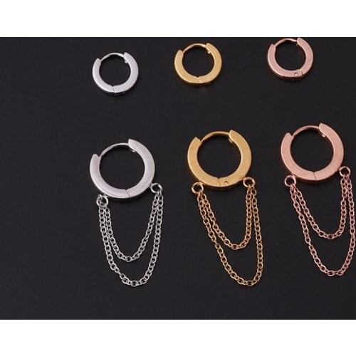 1PC Tassel Chain Drop Dangle Hoop Earrings for Women Girls Men Gold Stainless Steel Huggie Helix Cartilage Earring