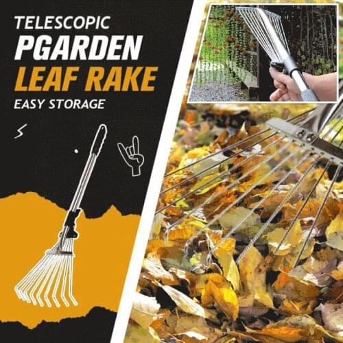 Telescopic Garden Leaves Sweeping Rake Stainless Steel Portable 9 Teeth Garden Rake Garden Leaf Cleaning Tools Dropshipping