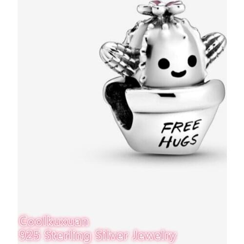 Spring 100% 925 Sterling Silver Free Hugs Cactus Charm beads Fits Original Pandora bracelets Jewelry Making